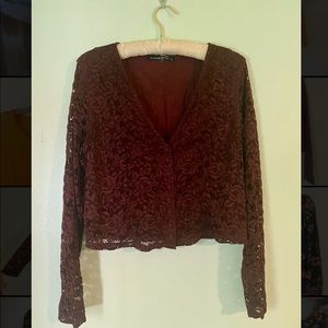 Abercrombie Red Lace Button Up Top